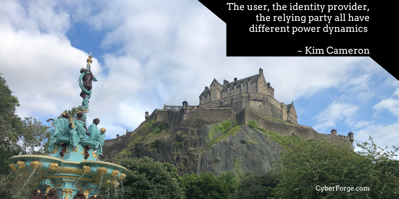 The user, the identity provider, the relying party all have different power dynamics - Kim Cameron